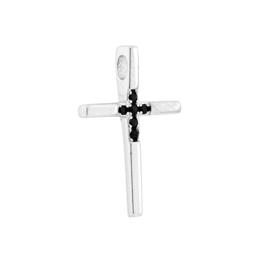 Kreuzanhänger mit schwarzen Cubic Zirconia aus 925er Silber, galvanisch rhodiniert - MeinSchmuckShop
