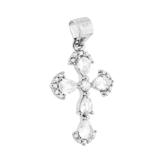 Kreuzanhänger mit weißen Cubic-Zirconia-Tränen in 925er Silber, rhodiniert - MeinSchmuckShop