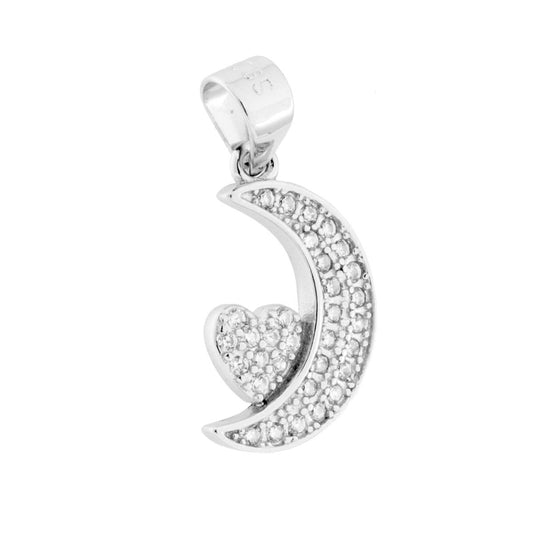 Mond-Herz-Anhänger mit weißen Cubic Zirconia, 925er Silber, rhodiniert - MeinSchmuckShop
