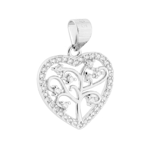 Anhänger Herz des Lebens mit weißen Cubic Zirconia aus Silber 925 rhodiniert - MeinSchmuckShop