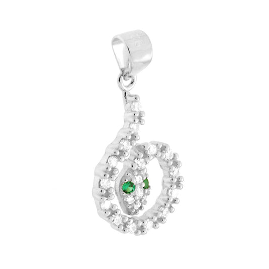 Schlangenanhänger mit weißen und smaragdgrünen Cubic Zirconia in 925er Silber, galvanisch rhodiniert. - MeinSchmuckShop
