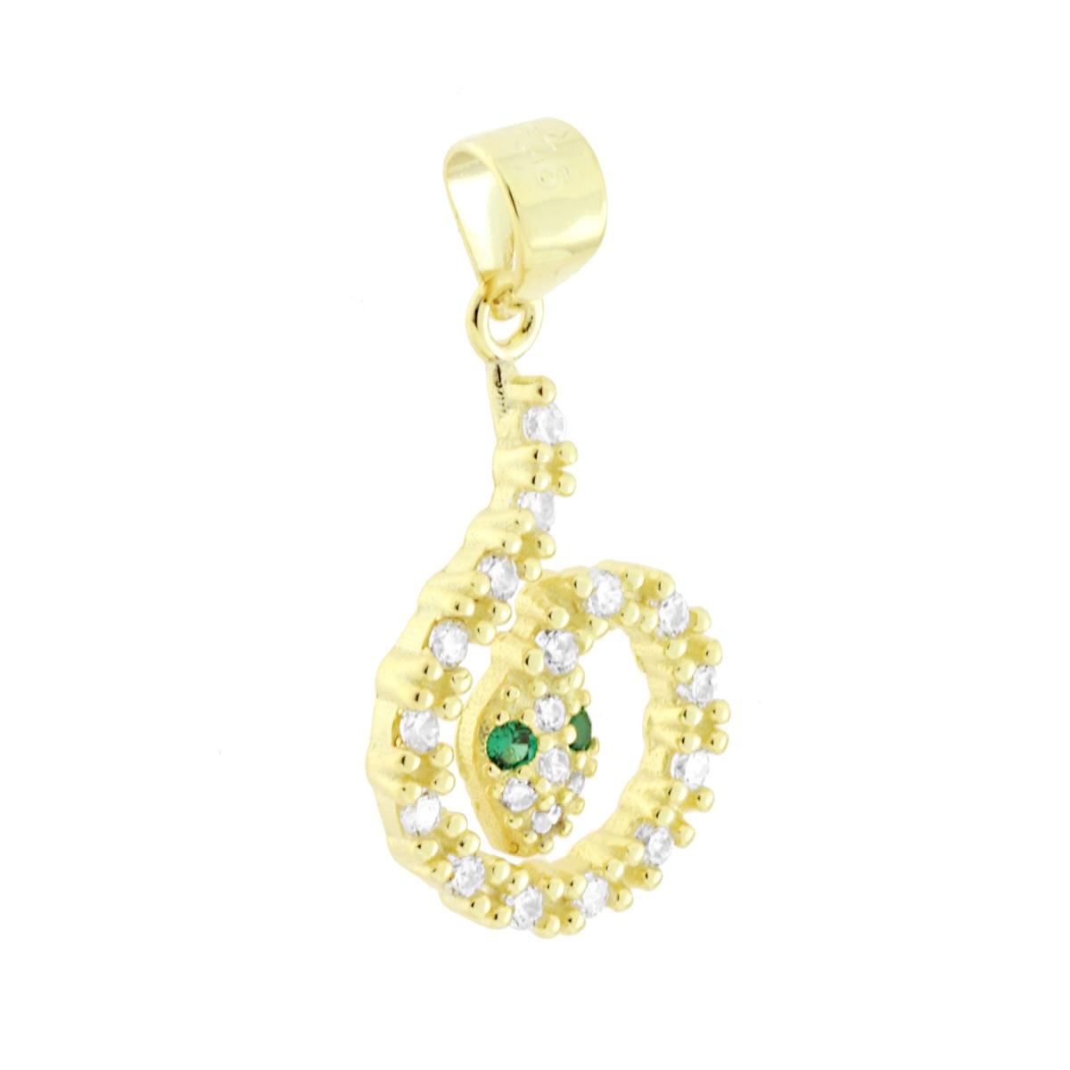 Schlangenanhänger mit weißen Cubic Zirconia und smaragdgrünen Zirkonias, aus 925er Silber, vergoldet - MeinSchmuckShop
