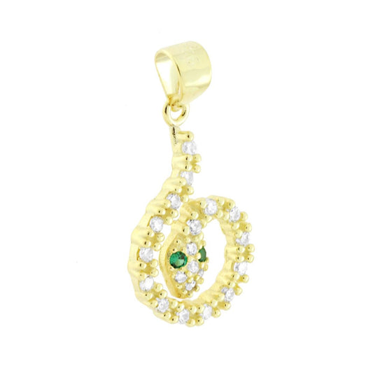 Schlangenanhänger mit weißen Cubic Zirconia und smaragdgrünen Zirkonias, aus 925er Silber, vergoldet - MeinSchmuckShop