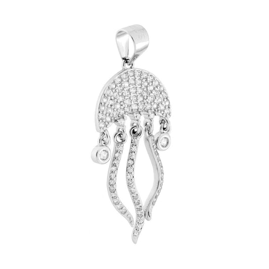 Medusenanhänger mit hängenden Tentakeln und weißen Cubic Zirconia in 925er Silber, galvanisch rhodiniert. - MeinSchmuckShop