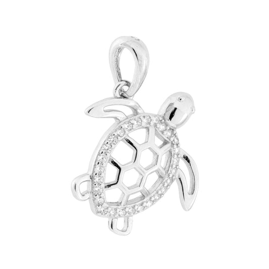 Schildkrötenanhänger mit weißen Cubic Zirconia in 925er Silber, rhodiniert. - MeinSchmuckShop