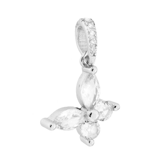 Schmetterlingsanhänger mit kubischem Zirkon, Marquise‑Schliff, weiß, aus Silber 925, rhodiniert galvanisch - MeinSchmuckShop