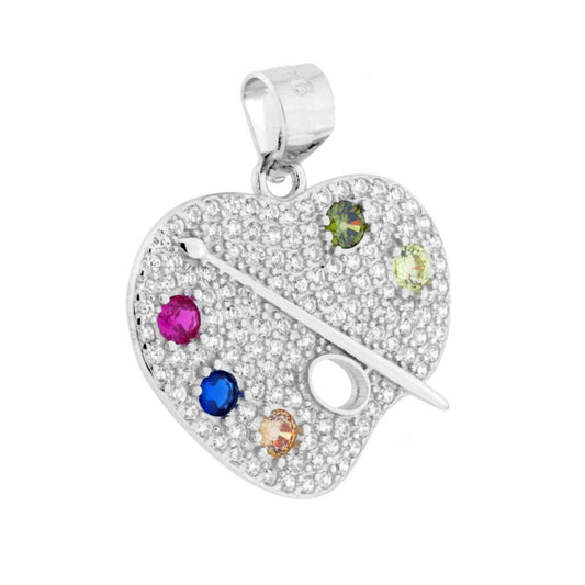 Anhänger Herz Malerpalette mit Multicolor Cubic Zirconia in Silber 925 rhodiniert - MeinSchmuckShop