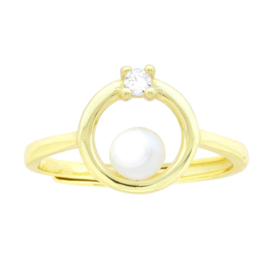 Ring mit natürlicher Perle und weißen Cubic-Zirkonia in 925er Silber, Goldgalvanik - MeinSchmuckShop