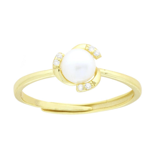 Ring mit natürlicher Perle und weißem Cubic-Zirconia-Wirbel in Silber 925, vergoldet - MeinSchmuckShop
