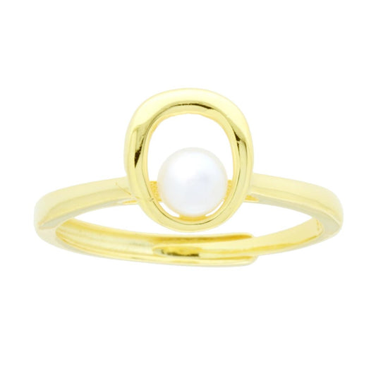 Ring mit Oval und Naturperle in 925er Silber, Gold galvanisiert - MeinSchmuckShop