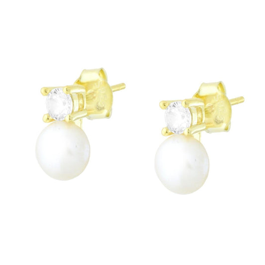 Ohrringe mit Perle und Cubic-Zirconia (weiß), Silber 925, vergoldet - MeinSchmuckShop