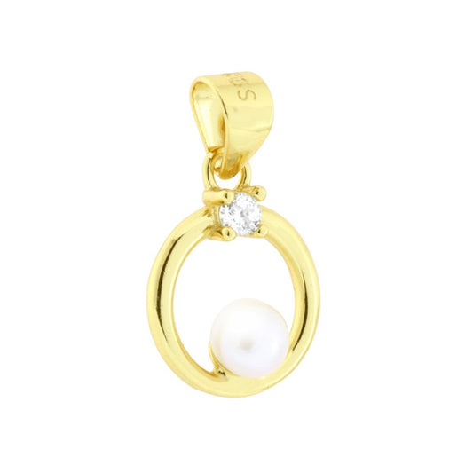 Anhänger Kreis mit natürlicher Perle und weißem Cubic Zirconia in 925er Silber, Goldplattiert - MeinSchmuckShop
