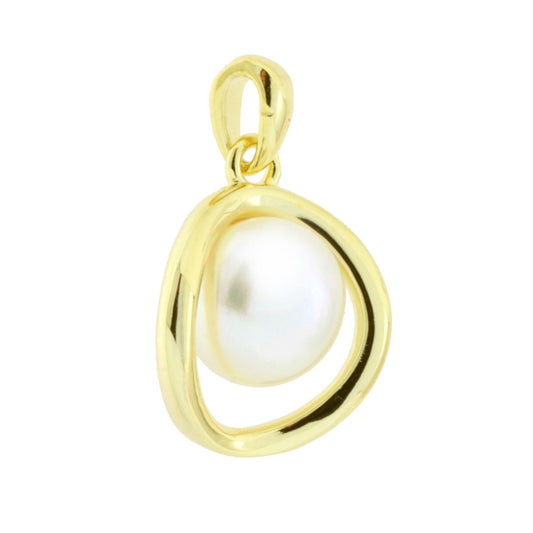 Anhänger Kreis mit natürlicher Perle, 925er Silber, galvanisch Gold beschichtet. - MeinSchmuckShop