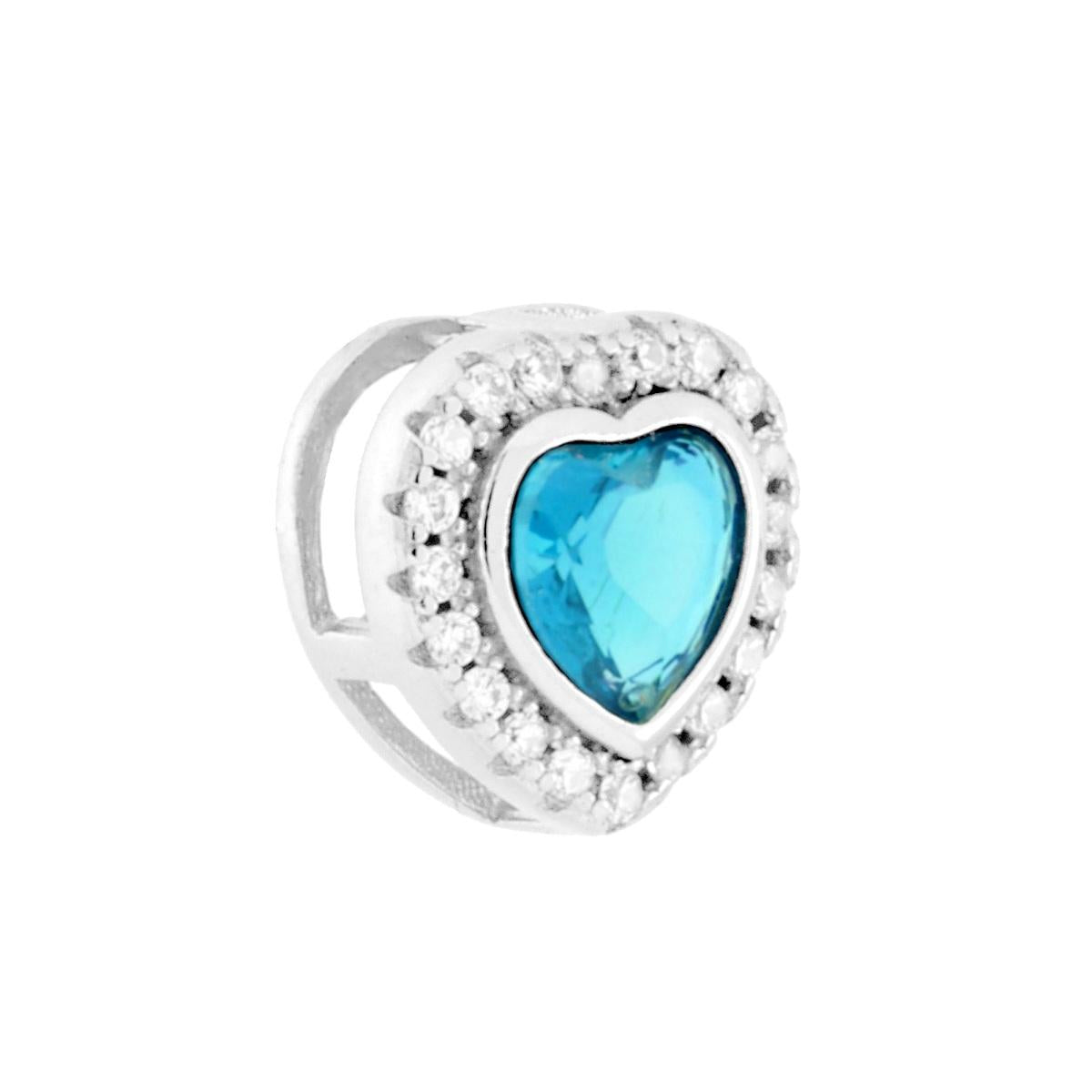 Anhänger Herz Aquamarine, umrundet von weißen Cubic Zirconia, aus 925er Silber rhodiniert - MeinSchmuckShop
