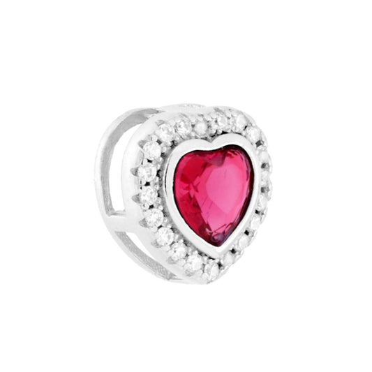 Anhänger: Herz aus rotem Rubin, von weißen Cubic-Zirkonien umgeben, in 925er Silber rhodiniert. - MeinSchmuckShop