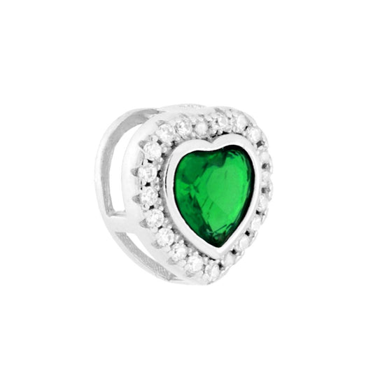 Herzanhänger Smaragdgrün, umgeben von weißen Cubic-Zirkonien, aus 925er Silber rhodiniert - MeinSchmuckShop
