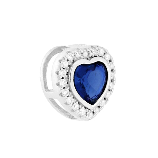 Anhänger Blauer Herz-Saphir, umgeben von weißen Cubic Zirconia, aus 925er Silber, rhodiniert. - MeinSchmuckShop