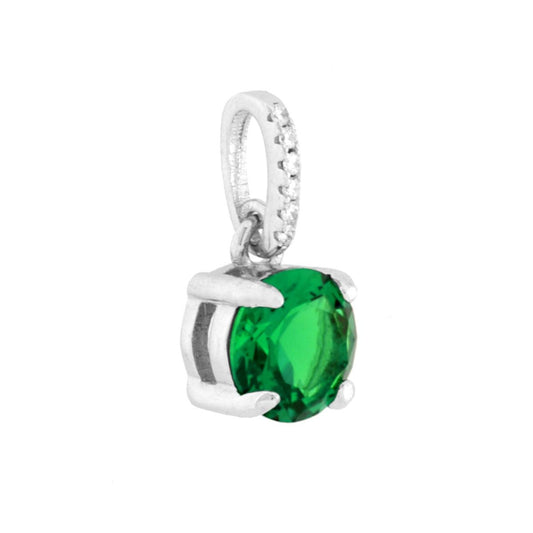 Anhänger mit grünem Smaragd-Punkt und weißen Cubic-Zirkonia aus 925er Silber, rhodiniert. - MeinSchmuckShop