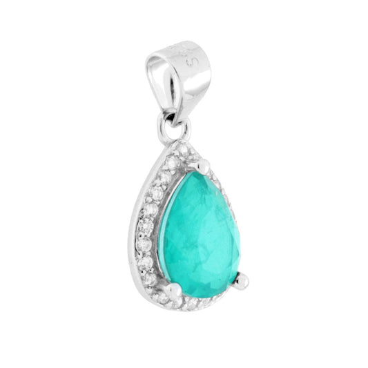Anhänger Tropfenform aus natürlichem Paraiba-Turmalin, umrahmt von weißen Cubic Zirconia, aus 925er Silber rhodiniert. - MeinSchmuckShop