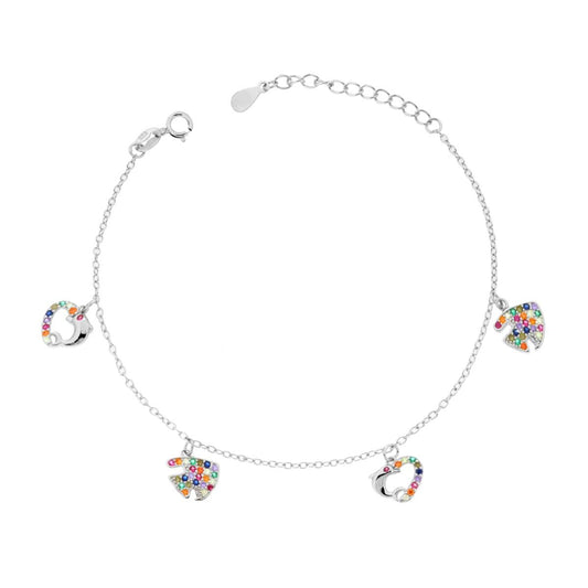 Armband mit Forzatina-Kette, Herzen, Fischen und mehrfarbigem Cubic Zirconia aus 925er Silber, rhodiniert - MeinSchmuckShop