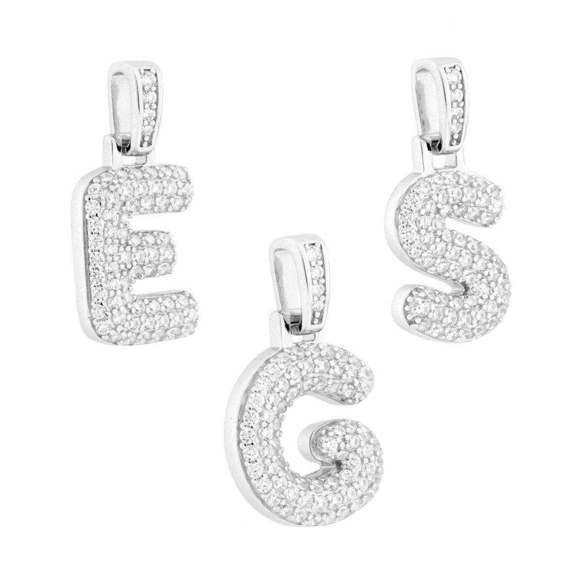 Anhänger Initialbuchstabe Bubble mit weißen Cubic Zirconia in 925er Silber rhodiniert - MeinSchmuckShop