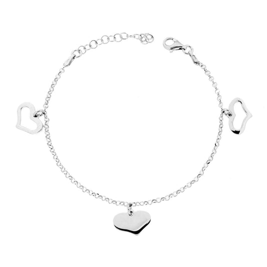 Rolo-Kette diamantiert mit hängenden Herzen aus 925er Silber, rhodiniert. - MeinSchmuckShop