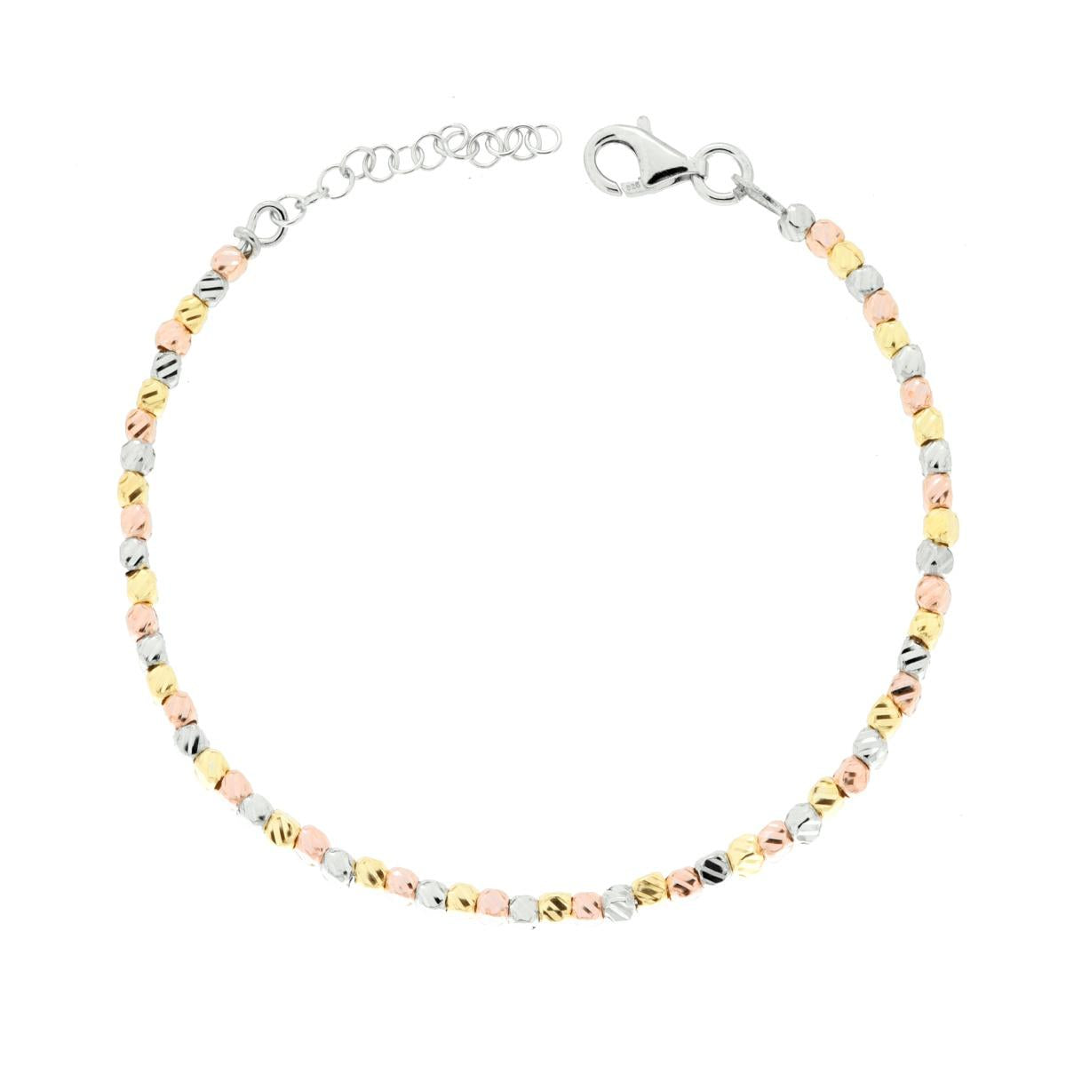 Armbandkette mit diamantierten Würfeln aus 925er Silber, galvanisch rhodiniert, Gold- und Roségold - MeinSchmuckShop