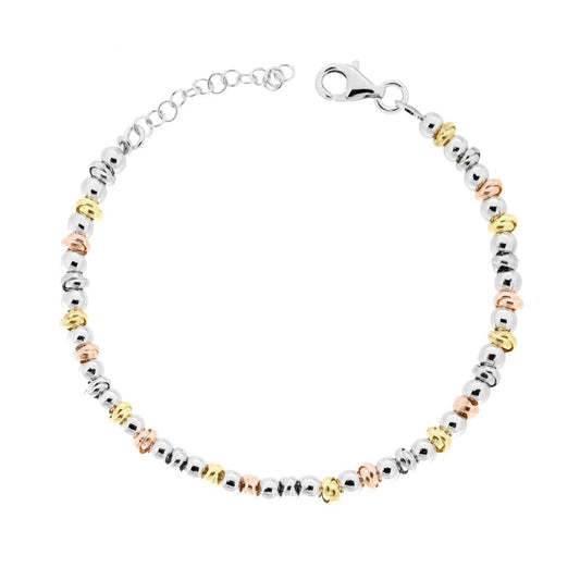 Armband mit Kette, Kugeln und Ringen aus 925er Silber, rhodiniert, Gold- und Roségold-Finish. - MeinSchmuckShop