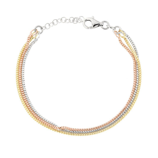 Armband mit drei Fäden, venezianische Kette, diamantiert und steinbesetzt, aus 925er Silber, rhodiniert, Gold- und Roségoldfarben - MeinSchmuckShop