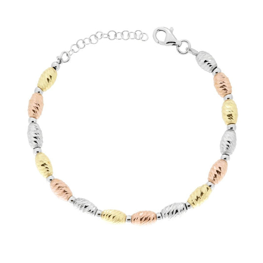 Kettenarmband mit diamantierten Ovalen aus Silber 925, galvanisiert Rhodium, Gold und Rosé - MeinSchmuckShop