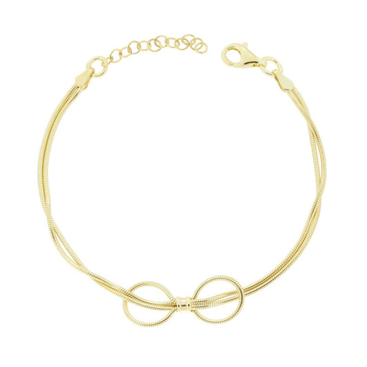 Armband aus zwei Fäden, Mäusezahnkette mit Schleife, aus 925er Silber, vergoldet - MeinSchmuckShop