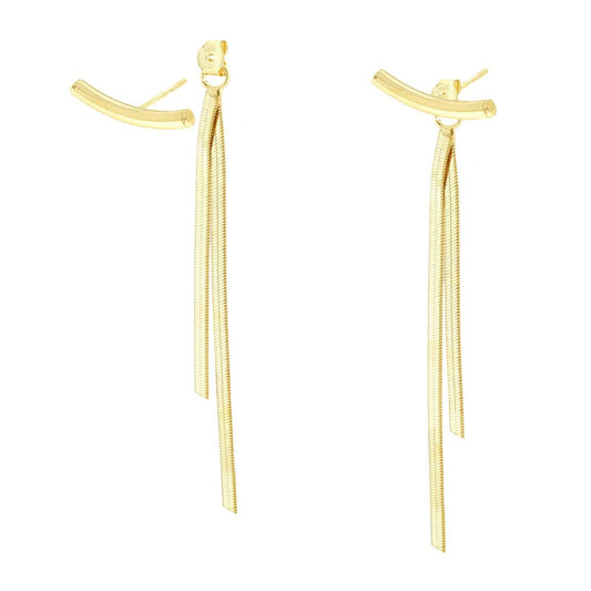 Ohrringe Ear Cuff mit zwei pendelnden Fäden Kette Magik aus Silber 925, vergoldet - MeinSchmuckShop