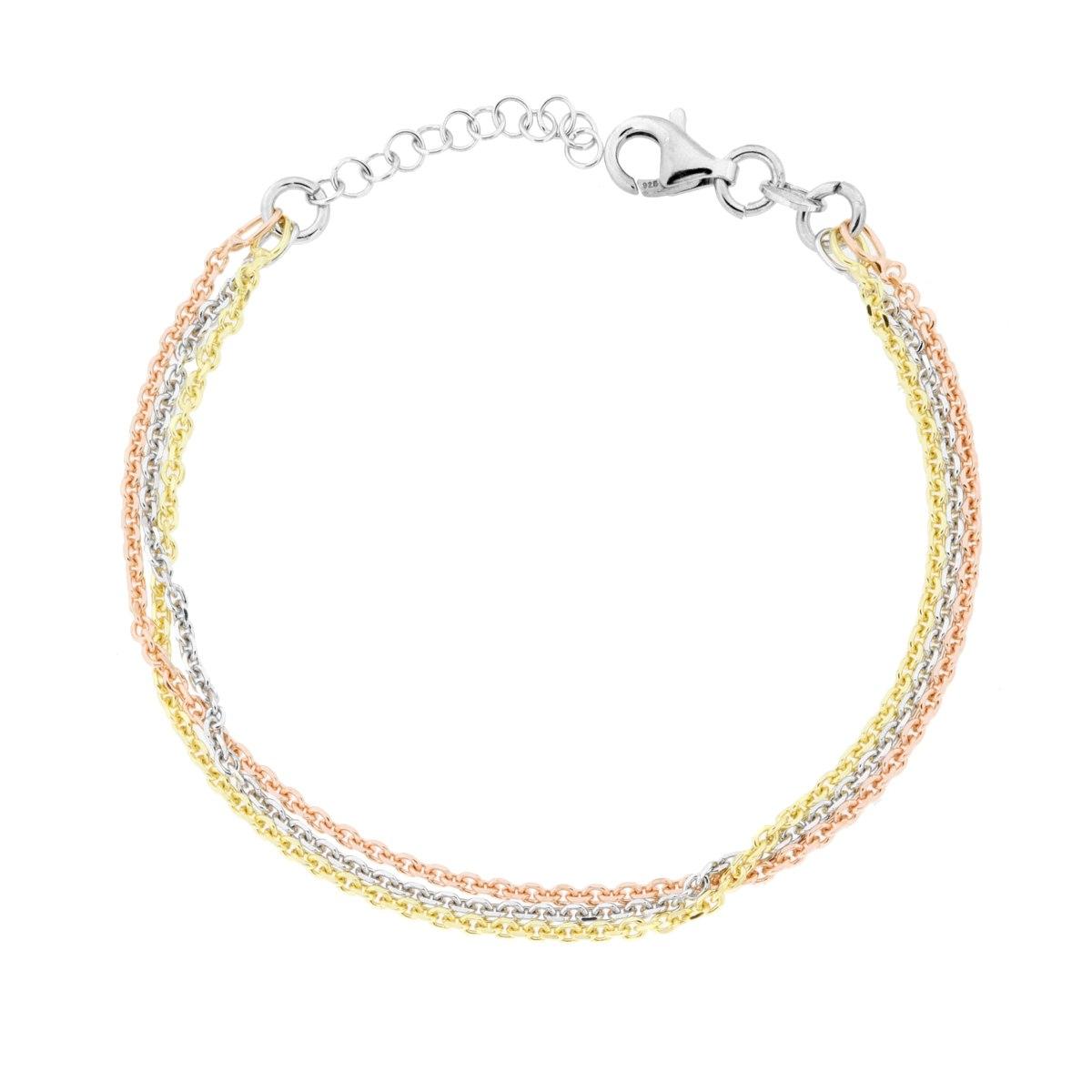 Dreifädiges Armband Kette Forzatina Diamantiert in Silber 925, galvanisch Rhodium, Gold und Roségold - MeinSchmuckShop