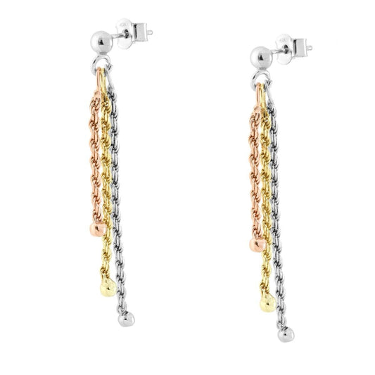 Lange Ohrringe mit drei Strängen, Seilkette diamantiert, aus Silber 925, rhodiniert, vergoldet und roségold - MeinSchmuckShop