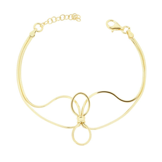 Armband aus zwei Strängen, Mouse-Tail-Kette, mit Schleife, aus 925er Silber, Goldplattiert - MeinSchmuckShop