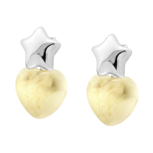 Ohrstecker Stern und Herz, gewölbt und satiniert, aus 925er Silber, galvanisch Rhodium und Gold. - MeinSchmuckShop