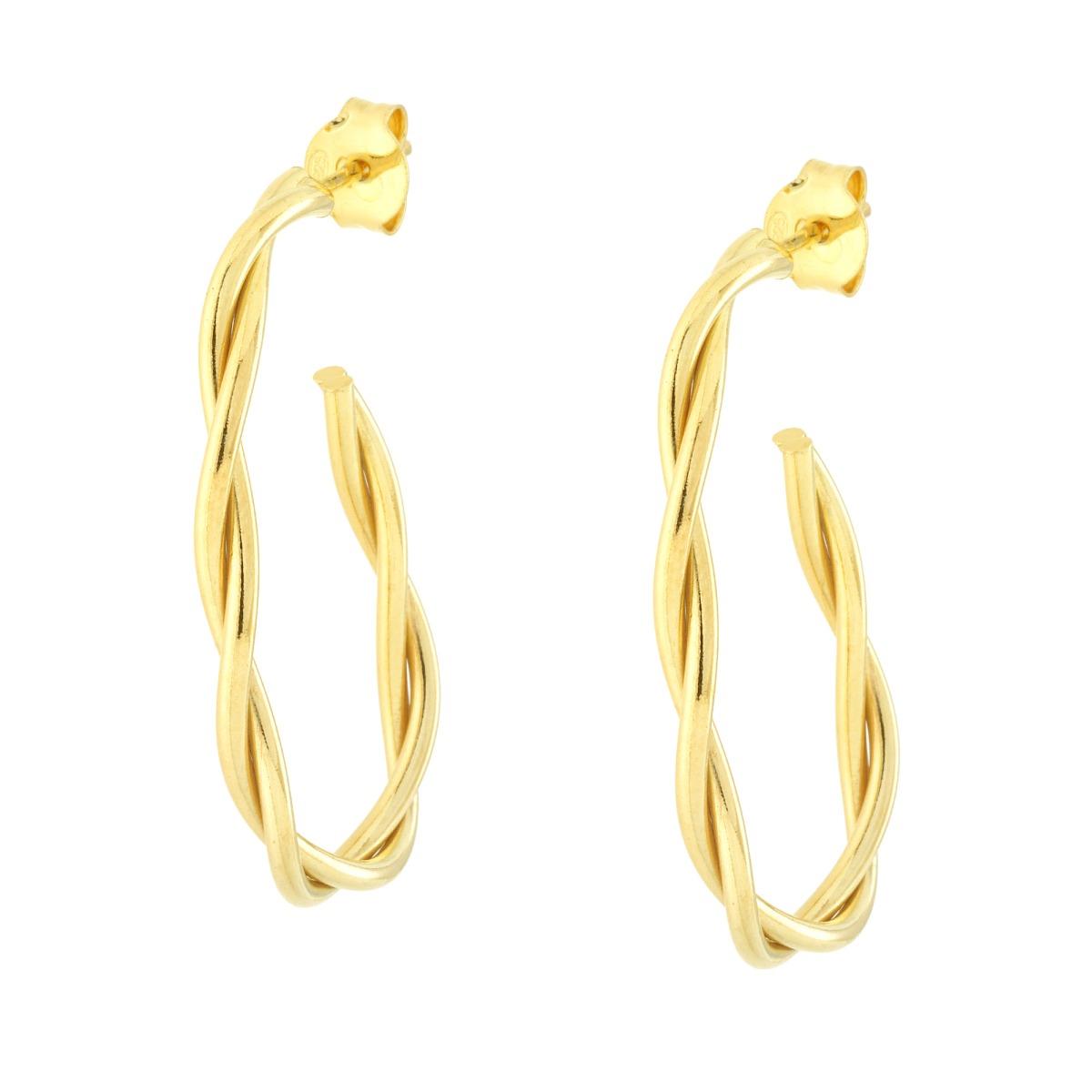 Ohrringe: Ovaler Ring aus geflochtenem Draht in 925er Silber, Goldplattierung - MeinSchmuckShop