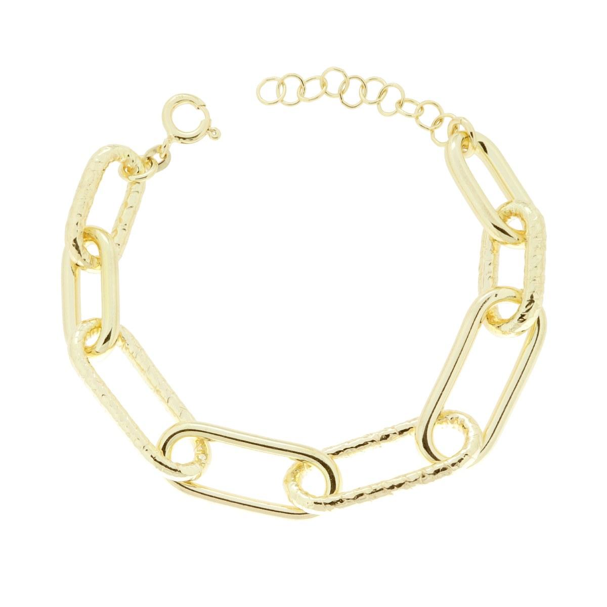 Armband aus Forzatina-Kette, verlängert, gehämmert, Silber 925, galvanisch vergoldet - MeinSchmuckShop