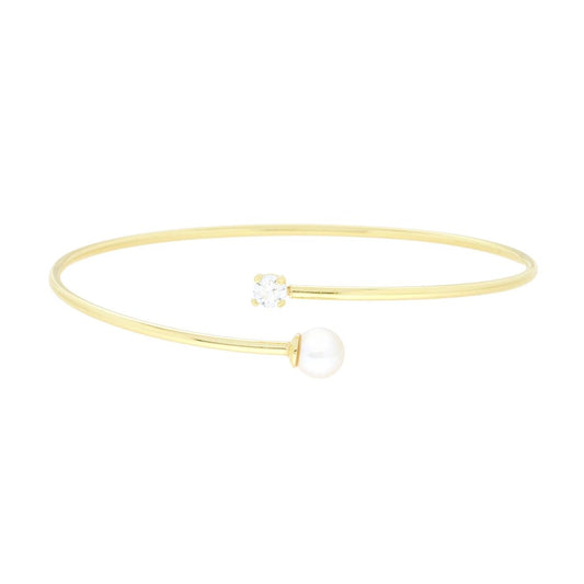 Armband aus festem Draht Contrarie mit Perle und weißem Cubic Zirconia, Silber 925, galvanisch vergoldet - MeinSchmuckShop