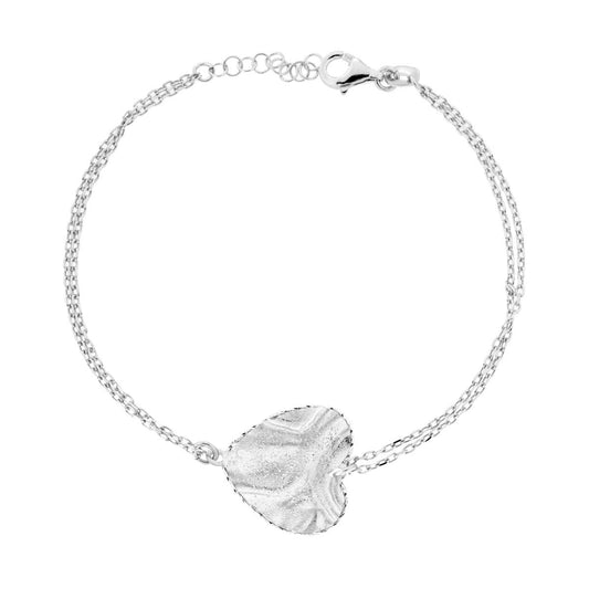 Armband mit Forzatina-Kette, diamantiert, mit gehämmertem Herz aus Silber 925, rhodiniert. - MeinSchmuckShop