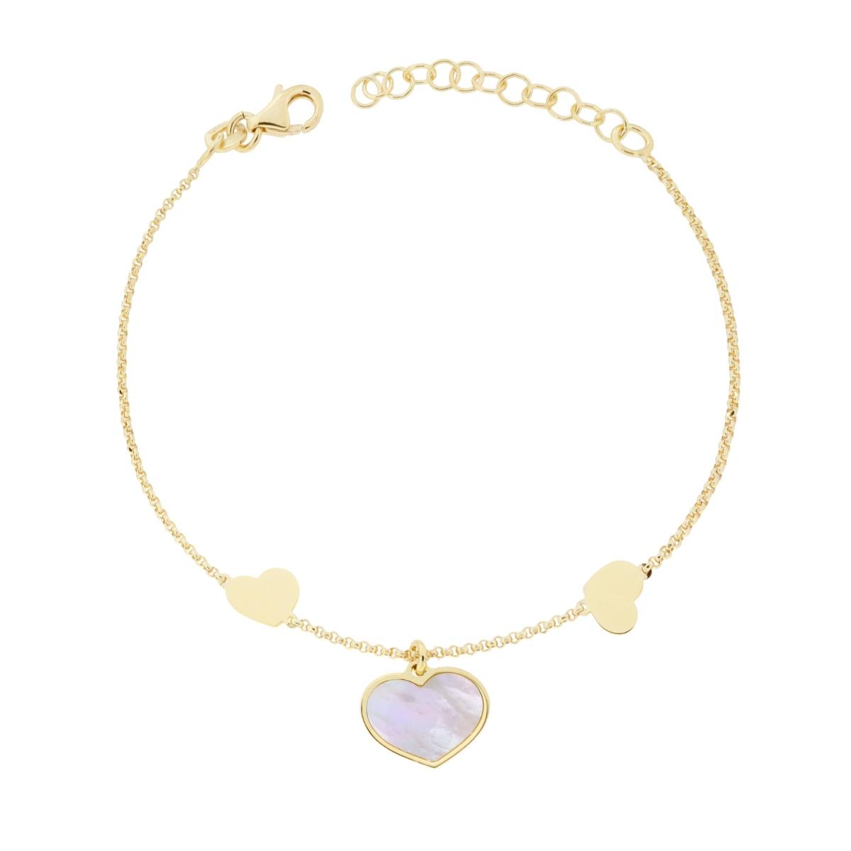 Armband mit Rolo-Kette, diamantierte, mit Herzen und Perlmutt, aus 925er Silber, goldgalvanisiert - MeinSchmuckShop
