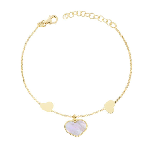 Armband mit Rolo-Kette, diamantierte, mit Herzen und Perlmutt, aus 925er Silber, goldgalvanisiert - MeinSchmuckShop