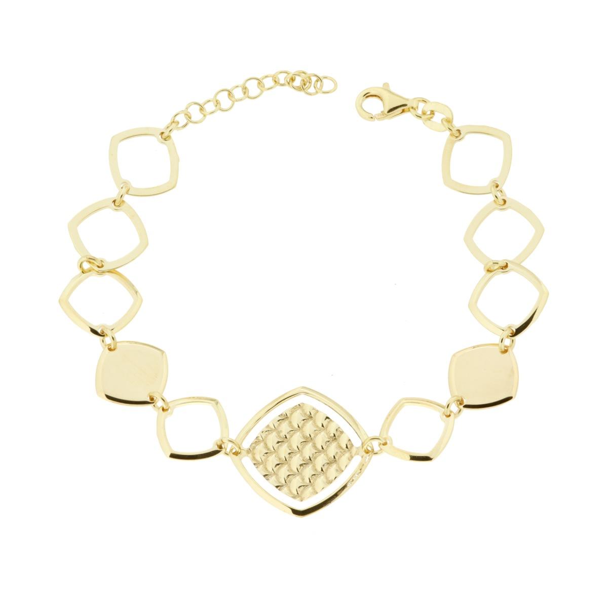 Armband mit Kette aus Rauten im geometrischen Muster, 925er Silber, vergoldet - MeinSchmuckShop