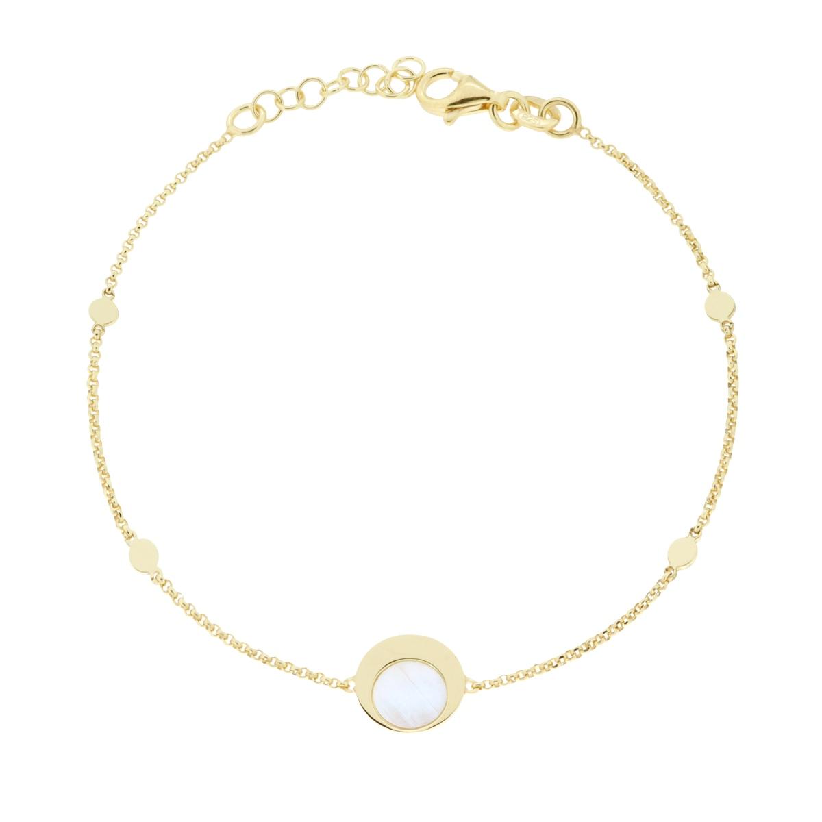 Armband mit diamantierter Rolo-Kette, mit runden Plättchen und Perlmutt, aus 925er Silber und vergoldet. - MeinSchmuckShop