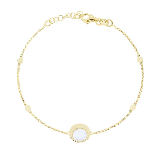 Armband mit diamantierter Rolo-Kette, mit runden Plättchen und Perlmutt, aus 925er Silber und vergoldet. - MeinSchmuckShop