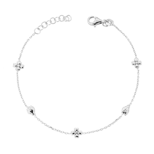 Armband mit einer Forzatina-Kette, diamantiert, mit Marienkäfern und Vierblättern, aus 925er Silber, galvanisch rhodiniert. - MeinSchmuckShop