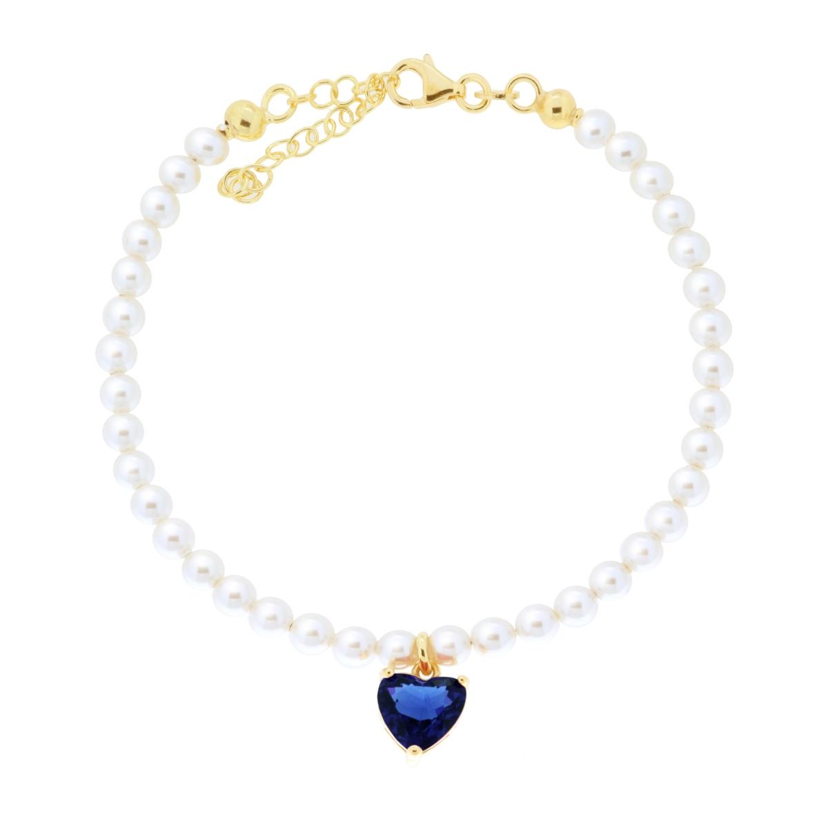 Armband mit Perlendraht, Herz aus kubischem Zirkon, Blau-Saphir, in Silber 925, Gold galvanisch - MeinSchmuckShop