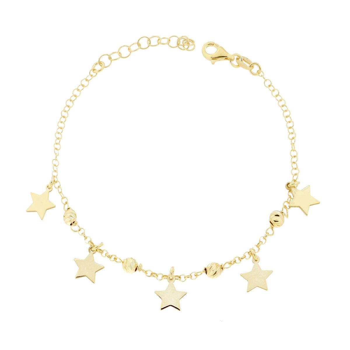 Diamantierte Rolo-Kette Armband mit einfachen Sternanhängern aus Silber 925, galvanisch vergoldet - MeinSchmuckShop