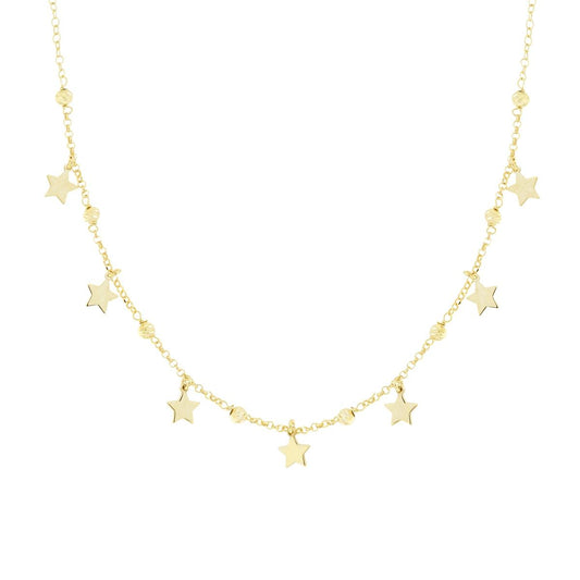 Rolo-Kette mit diamantierten Kugeln und Sternen, flach hängend, aus 925er Silber, vergoldet - MeinSchmuckShop