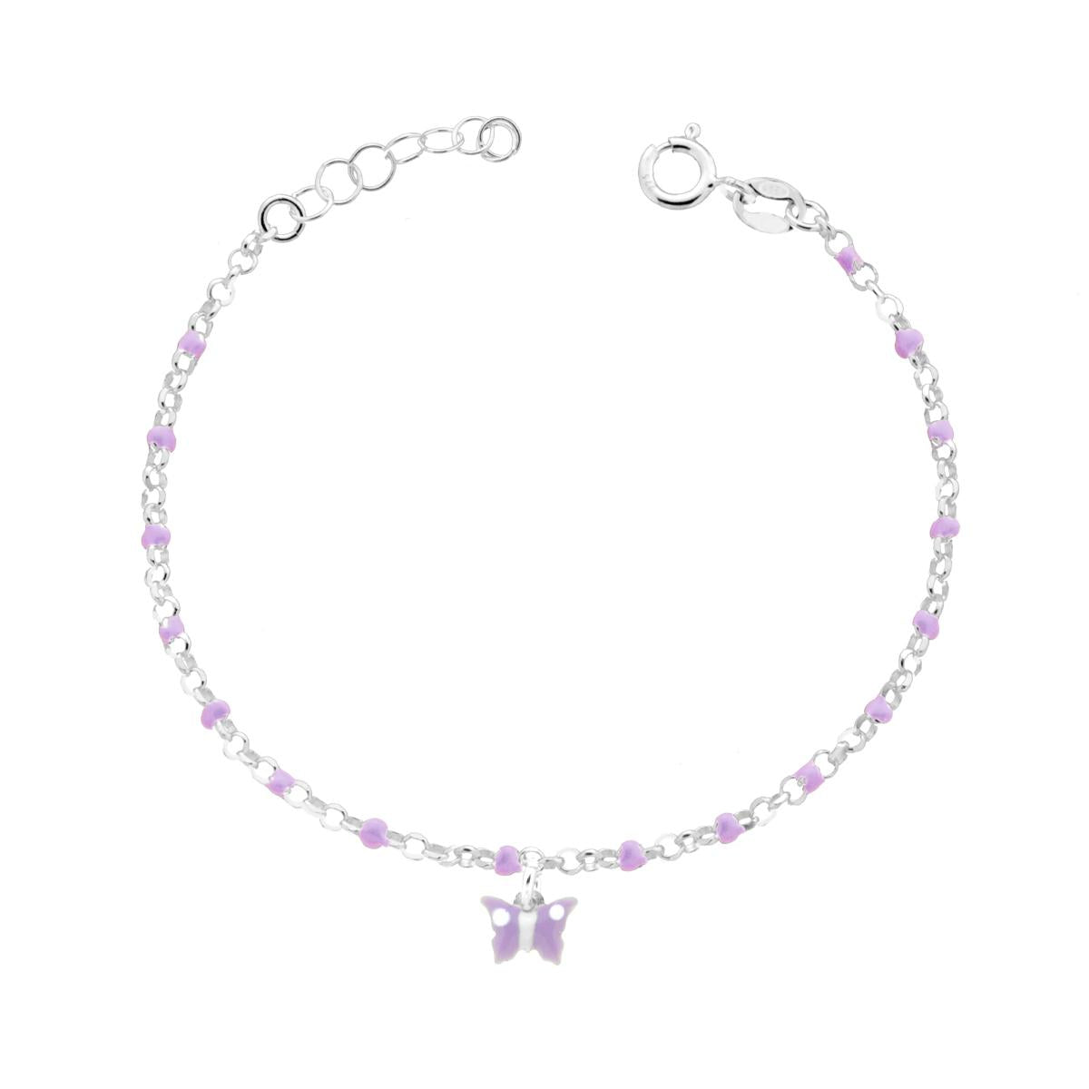 Kinderarmband, Rolo-Kette, diamantiert, mit Schmetterling, Emaille in Lila und Weiß, aus Silber 925 - MeinSchmuckShop